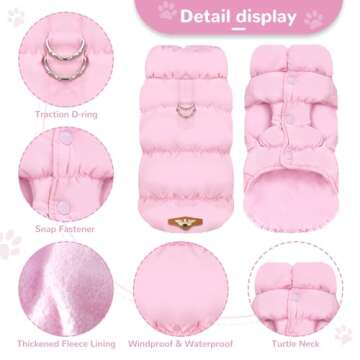ABRRLO Winter Warm Dog Jacket for Small Medium Dogs Cat Cold Weather Coats with Harness Paded Dog Fleece Vest Waterproof Windproof Dog Snow Jacket Pet Puppy Clothes（Pink,XS）