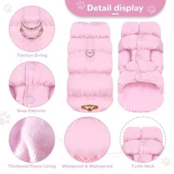 ABRRLO Winter Warm Dog Jacket for Small Medium Dogs Cat Cold Weather Coats with Harness Paded Dog Fleece Vest Waterproof Windproof Dog Snow Jacket Pet Puppy Clothes（Pink,XS）
