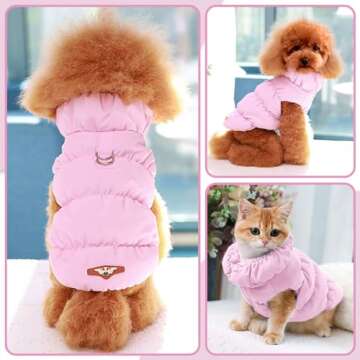 ABRRLO Winter Warm Dog Jacket for Small Medium Dogs Cat Cold Weather Coats with Harness Paded Dog Fleece Vest Waterproof Windproof Dog Snow Jacket Pet Puppy Clothes（Pink,XS）