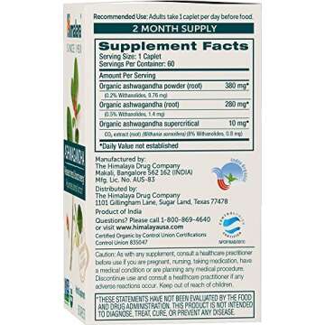 Himalaya Organic Ashwagandha, 120 Day Supply, Herbal Supplement for Stress Relief, Energy Support, O...