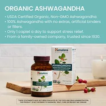 Himalaya Organic Ashwagandha, 120 Day Supply, Herbal Supplement for Stress Relief, Energy Support, Occasional Sleeplessness, USDA Organic, Non-GMO, Vegan, Gluten Free, 670 mg, 60 Caplets, 2 Pack