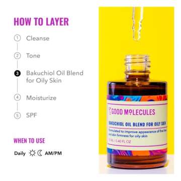 Good Molecules Bakuchiol Oil for Oily Skin - Moisturizing, Anti-Aging, Facial Oil - Natural Skincare for Face with Rosehip and Baobab Oil