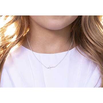 Cherished Moments Religious Sterling Silver Sideways Horizontal Cross Necklace with a Dainty Chain f...