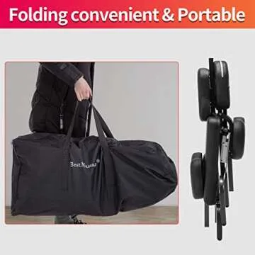 Portable Massage Chair for Tattoo and Spa Foldable Massage Therapy Chair with Adjustable Face Cradle High-Density Cushion Lightweight Design with Carrying Bag Ideal for Salon Use (Black)