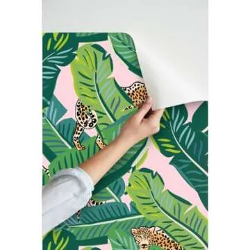 Removable Cheetah Tropical Leaves Peel & Stick Wallpaper