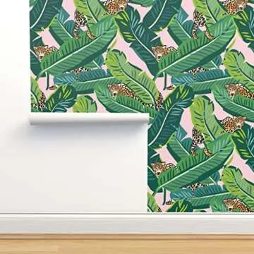 Removable Cheetah Tropical Leaves Peel & Stick Wallpaper