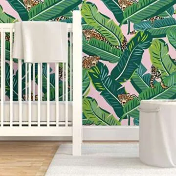 Removable Cheetah Tropical Leaves Peel & Stick Wallpaper