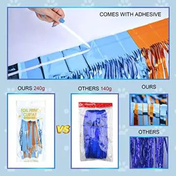 LOLStar Blue Dog Party Decorations - 2 Packs of 3.3x6.6 ft Orange and Light Blue Foil Fringe Curtains for Birthday Party Supplies, Blue Foil Tinsel Photo Booth Prop Backdrop