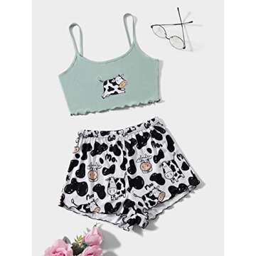 WDIRARA Women's Cute Print Pajama Set for Comfort