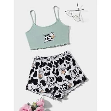 WDIRARA Women's Cute Print Pajama Set for Comfort