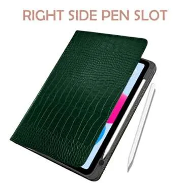 Deokke Premium Leather Compatible with iPad 10th Generation Case 2022,iPad 10.9 Inch Case with Pencil Holder Folio Crocodile Luxury Retro Auto Sleep/Wake Cover Women Girls Aesthetic-Dark Green