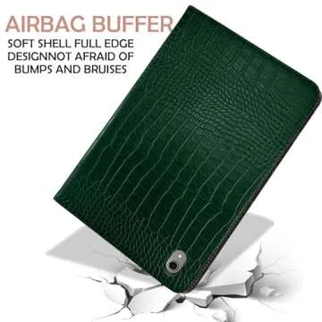 Deokke Premium Leather Compatible with iPad 10th Generation Case 2022,iPad 10.9 Inch Case with Pencil Holder Folio Crocodile Luxury Retro Auto Sleep/Wake Cover Women Girls Aesthetic-Dark Green