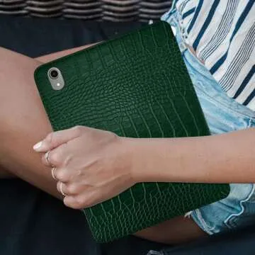 Deokke Premium Leather Compatible with iPad 10th Generation Case 2022,iPad 10.9 Inch Case with Pencil Holder Folio Crocodile Luxury Retro Auto Sleep/Wake Cover Women Girls Aesthetic-Dark Green