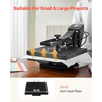 VEVOR Heat Press, 15x15 Power Heat Press Machine for T-Shirts, Fast Heating, High Pressure Digital Industrial Sublimation Printer for Heat Transfer Vinyl, Dark Black