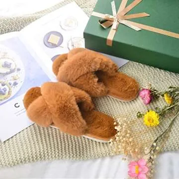 Fuzzy Cross Band Slippers for Comfy Indoor Wear