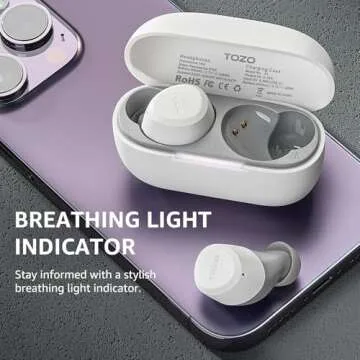 TOZO A1 2024 New Upgraded Wireless Earbuds, Bluetooth 5.3 in Ear Headphones Light Weight, Support APP EQ Setting, Stereo Sound Headset Longer Playback with Charging Case Waterproof, White
