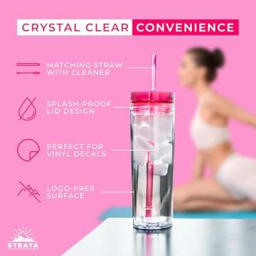 STRATA CUPS 24 Colored Skinny Clear Tumbler with Lids and Straws | 16oz Double Wall Clear Acrylic Tu...