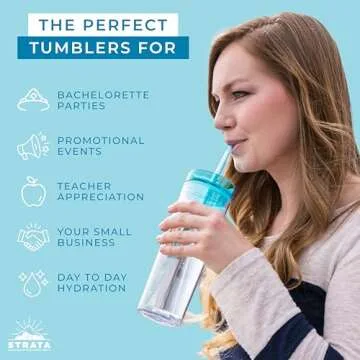 STRATA CUPS 24 Colored Skinny Clear Tumbler with Lids and Straws | 16oz Double Wall Clear Acrylic Tumblers Bulk With FREE Straw Cleaner & Name Tags! Reusable Cup With Clear Straw Tumbler