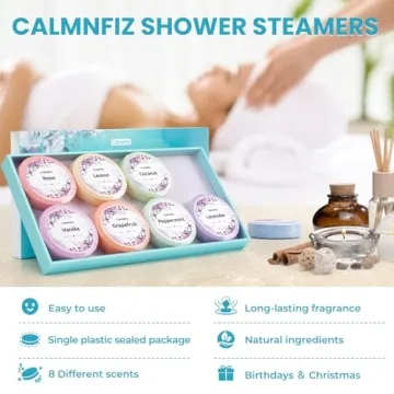 CalmNFiz Shower Bombs 8-Pack Set for Ultimate Relaxation