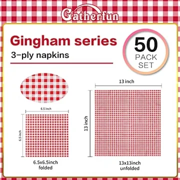 Gatherfun Red & White Gingham Disposable Napkins 50 Pack