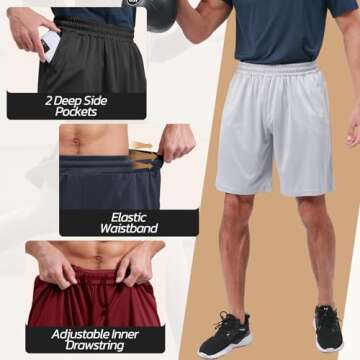 Men's 3 Pack Gym Basketball Shorts - Quick Dry Athletic Wear with Pockets