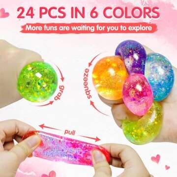 U-Zomir 24 Packs Kids Valentines Day Cards with Stress Ball, Stress Relief Valentines Squishies Toy ...