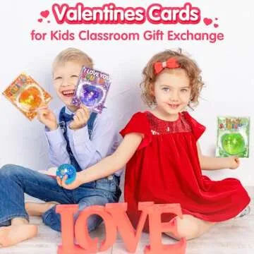 U-Zomir 24 Packs Kids Valentines Day Cards with Stress Ball, Stress Relief Valentines Squishies Toy Valentines Day Gifts for Kids, Valentines Day Cards for Kids School Classroom Exchange Party Favors