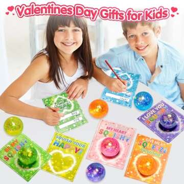 U-Zomir 24 Packs Kids Valentines Day Cards with Stress Ball, Stress Relief Valentines Squishies Toy Valentines Day Gifts for Kids, Valentines Day Cards for Kids School Classroom Exchange Party Favors