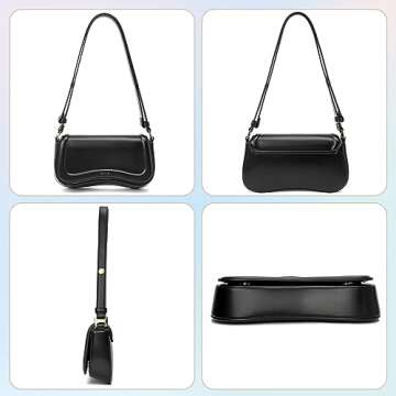 Keyli Shoulder Bag for Women mini Crossbody Purses Retro Classic Handbag Waterproof Vegan Leather Clutch Tote Hobo Purse Designer Bags with Adjustable Strap Black