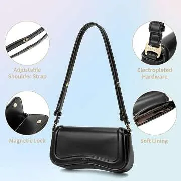 Keyli Shoulder Bag for Women mini Crossbody Purses Retro Classic Handbag Waterproof Vegan Leather Clutch Tote Hobo Purse Designer Bags with Adjustable Strap Black