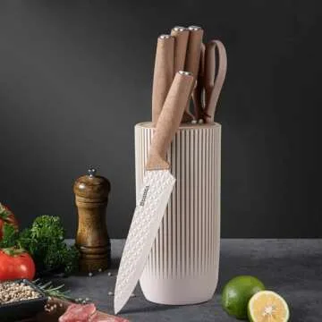 GOODA Kitchen Knife Set With Block,6-Piece Professional Chef Cooking Knives Set For Kitchen,Non-Stick Stainless Steel Knife Block Set (Khaki)