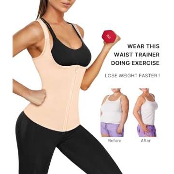 Nebility Women Waist Trainer Corset Zipper Vest Body Shaper Cincher Tank Top with Adjustable Straps ...