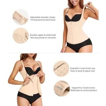 Nebility Women Waist Trainer Corset Zipper Vest Body Shaper Cincher Tank Top with Adjustable Straps (2XL, Beige)