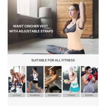 Nebility Women Waist Trainer Corset Zipper Vest Body Shaper Cincher Tank Top with Adjustable Straps (2XL, Beige)