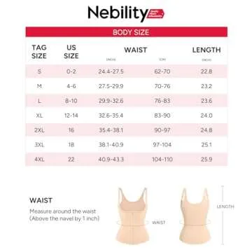 Nebility Women Waist Trainer Corset Zipper Vest Body Shaper Cincher Tank Top with Adjustable Straps (2XL, Beige)