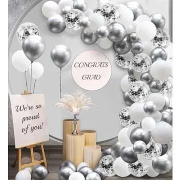 White and Silver Balloons Garland Arch Kit for Party Decor