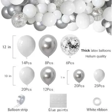 White and Silver Balloons Garland Arch Kit for Party Decor