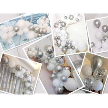 White and Silver Balloons Garland Arch Kit for Party Decor