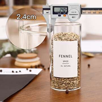 CZZGSM 24 Pcs Glass Jars With 296 Spice Labels Preprinted of White and Black Color- 4oz Thicken(2.4mm) Empty Small Herb Seasoning Containers With Bamboo Airtight Lids