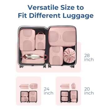 BAGSMART Compression Packing Cubes for Travel, 6 Set Packing Cubes for Suitcases, Lightweight Suitcases Organizers Bag Set & Compression Travel Cubes, Travel Essentials Packing Organizers Baby Pink