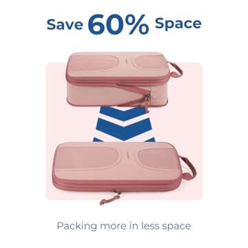 BAGSMART Compression Packing Cubes for Travel, 6 Set Packing Cubes for Suitcases, Lightweight Suitcases Organizers Bag Set & Compression Travel Cubes, Travel Essentials Packing Organizers Baby Pink
