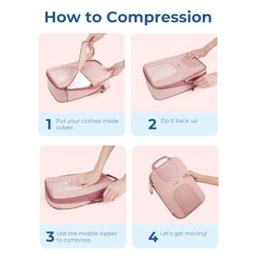 BAGSMART Compression Packing Cubes for Travel, 6 Set Packing Cubes for Suitcases, Lightweight Suitcases Organizers Bag Set & Compression Travel Cubes, Travel Essentials Packing Organizers Baby Pink