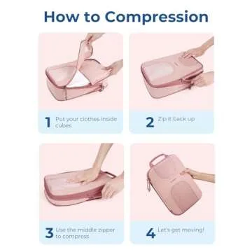 BAGSMART Compression Packing Cubes for Travel, 6 Set Packing Cubes for Suitcases, Lightweight Suitcases Organizers Bag Set & Compression Travel Cubes, Travel Essentials Packing Organizers Baby Pink