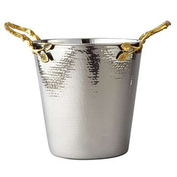 Elegance Golden Vine Hammered Wine/Ice Bucket, 8" Diameter, Silver/Gold