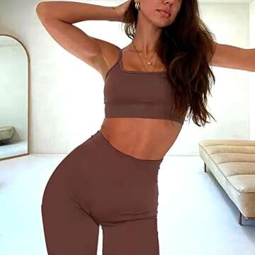 Jetjoy Workout Set for Women 2 Piece Athletic Outfits Seamless Crop Tank Yoga Leggings Gym Activewear Tracksuits Sets