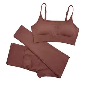 Jetjoy Workout Set for Women 2 Piece Athletic Outfits Seamless Crop Tank Yoga Leggings Gym Activewear Tracksuits Sets