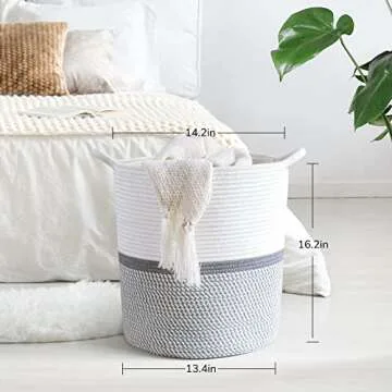 INDRESSME Large Cotton Rope Basket for Kids Toys & Laundry