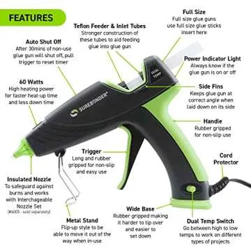 Surebonder Auto Shut Off Hot Glue Gun, Dual Temperature, 1.5X Power of Full Size Glue Guns, Easy-Adjust Temp for Multiple Projects (Ultra Series DT-360F)