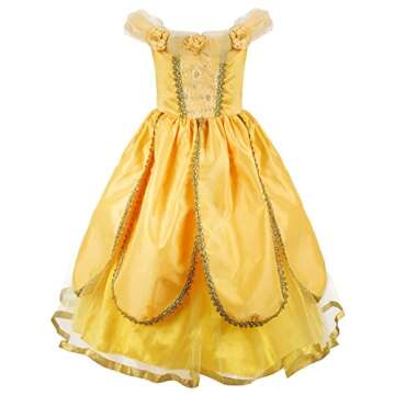 JerrisApparel Christmas Party Fancy Costume Deluxe Princess Dress Up for Girls (5, Yellow with Accessories)