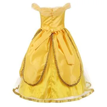 JerrisApparel Christmas Party Fancy Costume Deluxe Princess Dress Up for Girls (5, Yellow with Accessories)